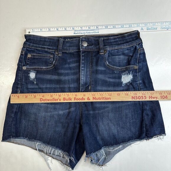 American Eagle Super Hi-Rise Shortie 8 Next Level Stretch Denim Jean Distressed - Picture 3 of 10